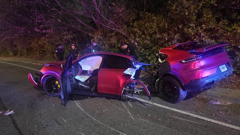 Crash splits car in half, shuts down road in Dunwoody