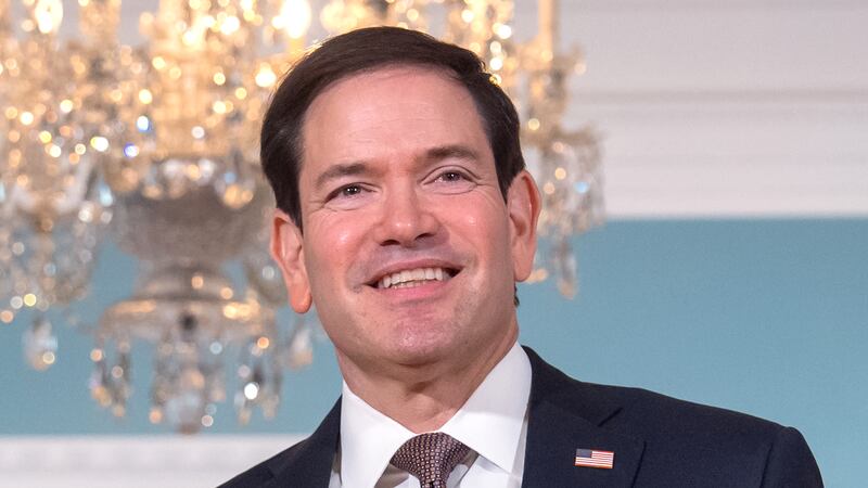 El secretario de Estado Marco Rubio en la sede del Departamento de Estado en Washington, el 28...